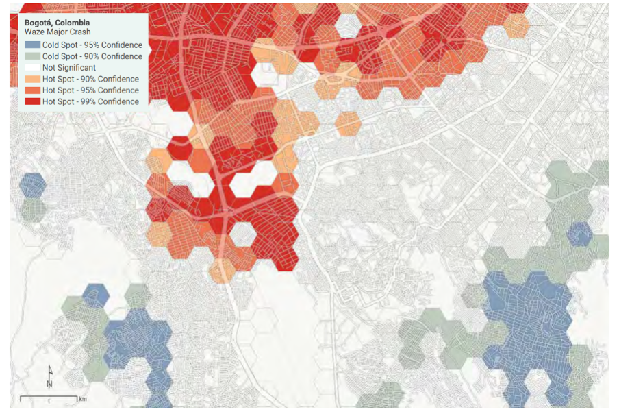 Hotspot analysis of major crashes reported by Waze users